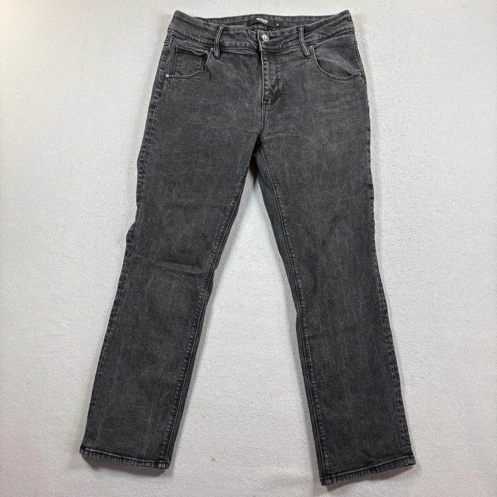 Hudson Mid Rise Straight Leg Jeans Women's 12 34x29 Flap Pockets Black‎ Stretch